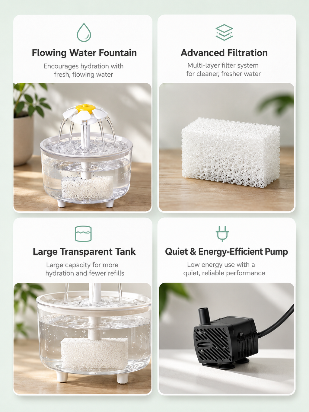 Cat drinking fresh filtered water from automatic pet fountain